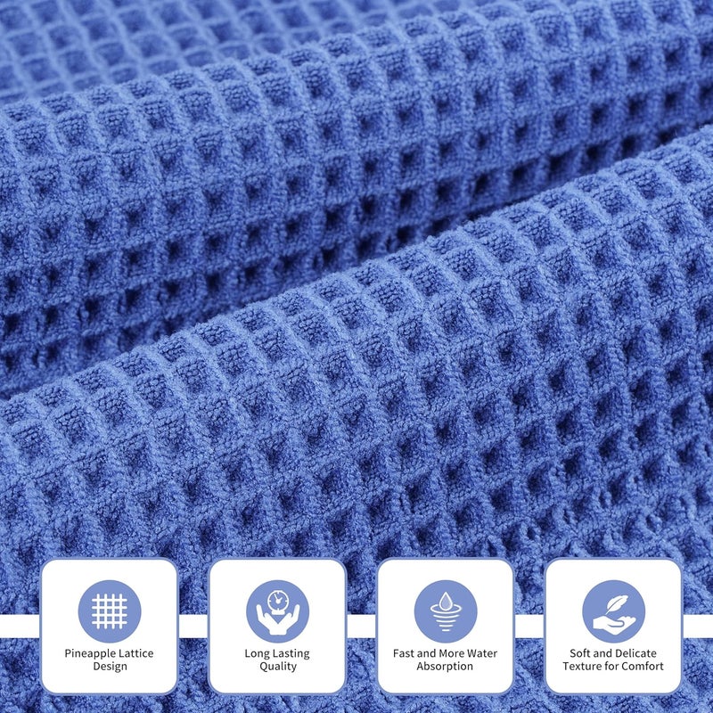 MICROFI New Microfiber Waffle Bath Towels, 3 Pieces, Oversized, Soft, Absorbent, Fast Drying, Lint Free, Includes Bath, Face and Hand Towels (Dark Blue) - Image 2